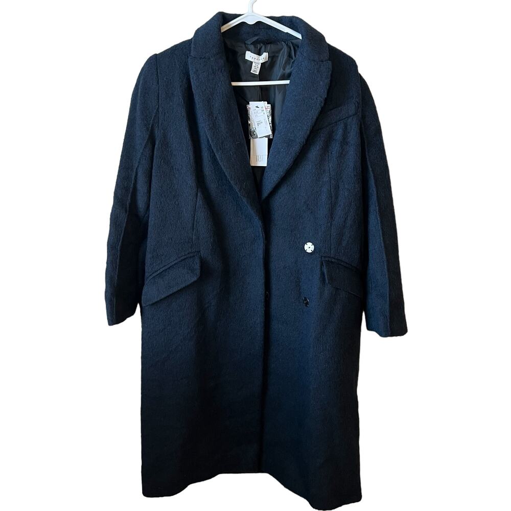 NEW TOPSHOP Manhattan Long Belted Wool Blend Coat Navy Front Size 6